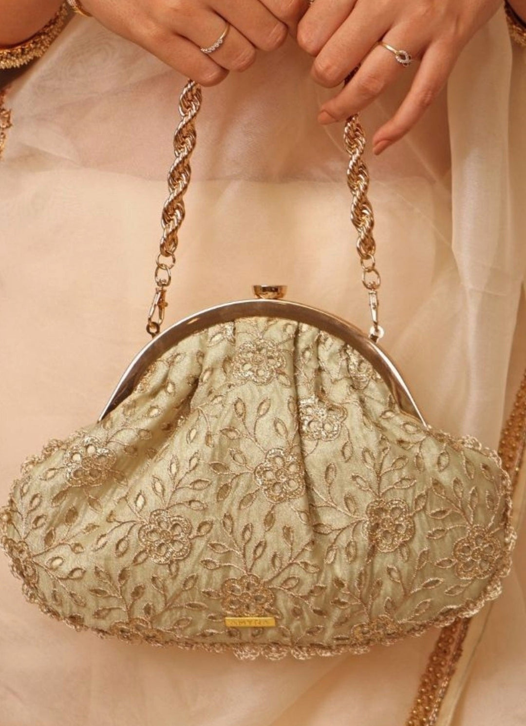 Amyra Muted Gold Cutwork Vintage PurseFabilicious Fashion