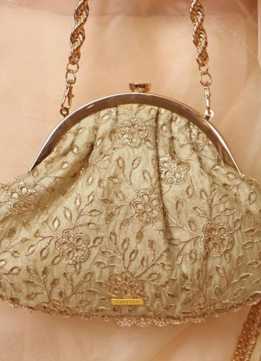 Amyra Muted Gold Cutwork Vintage PurseFabilicious Fashion