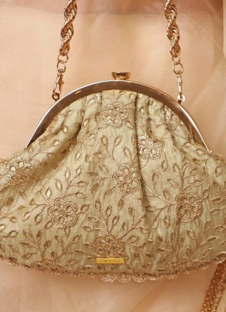 Amyra Muted Gold Cutwork Vintage PurseFabilicious Fashion