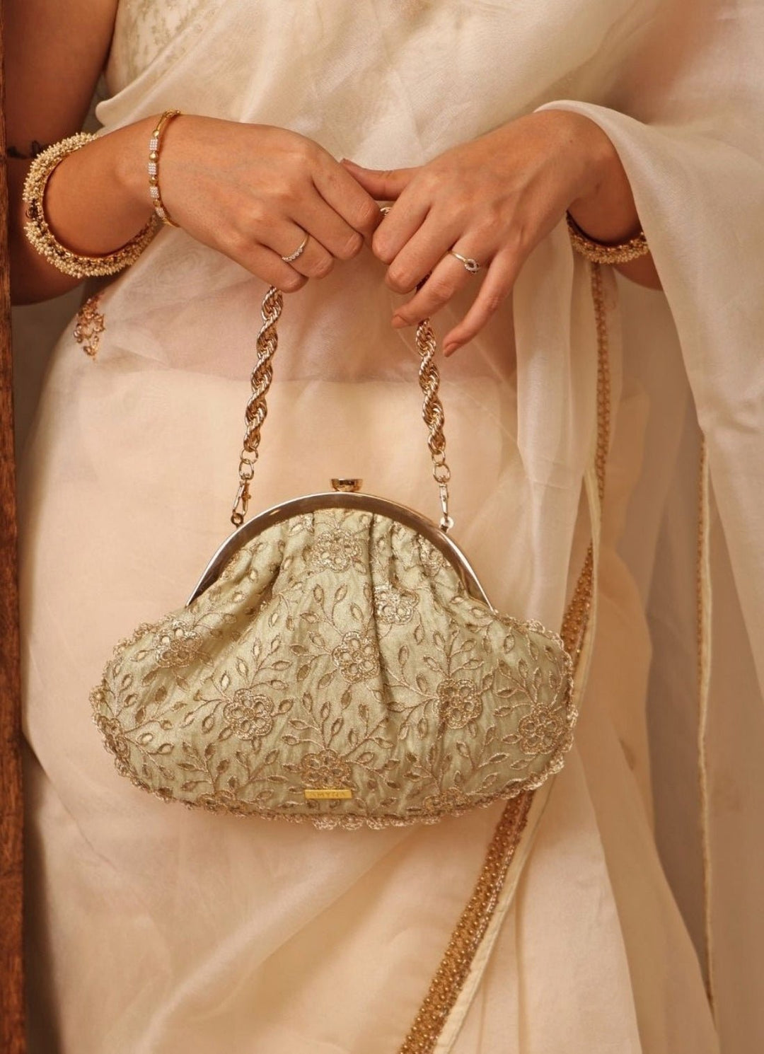 Amyra Muted Gold Cutwork Vintage PurseFabilicious Fashion