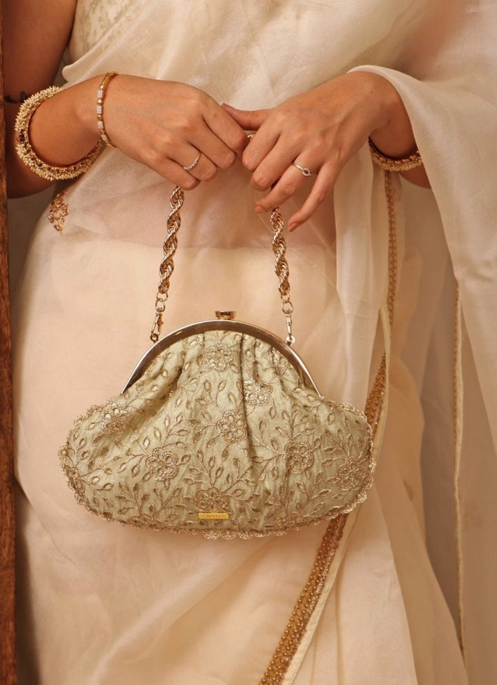 Amyra Muted Gold Cutwork Vintage PurseFabilicious Fashion