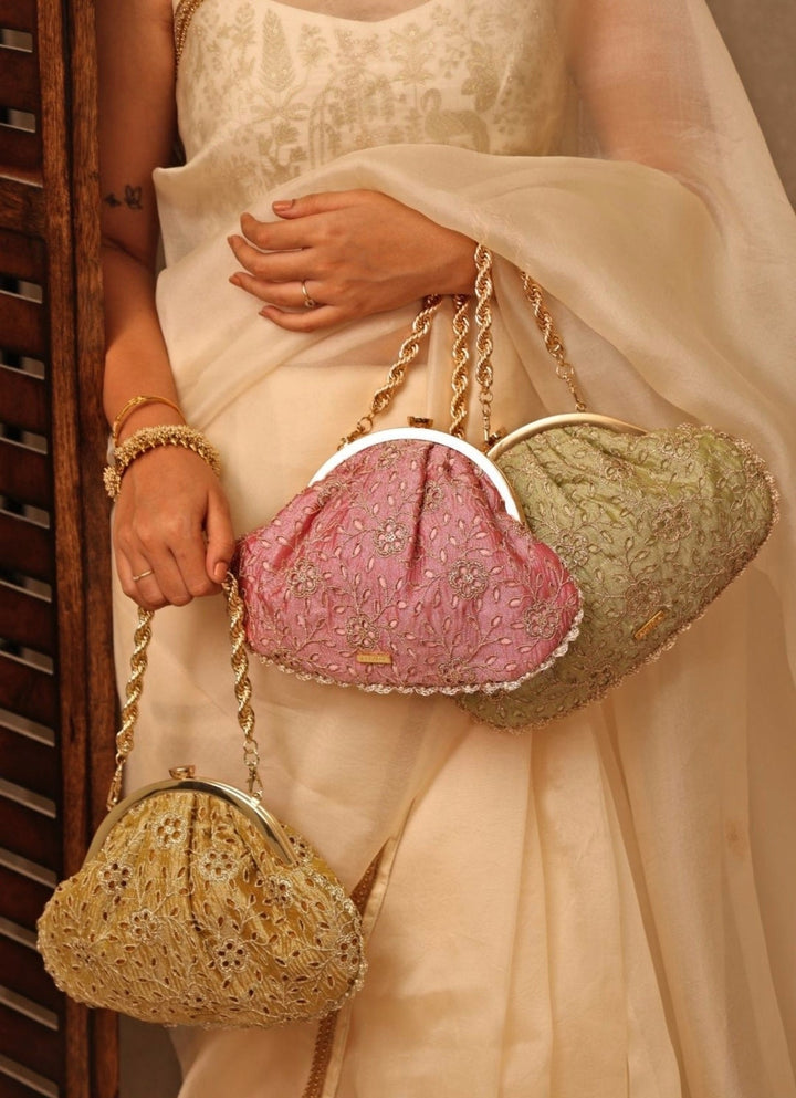 Amyra Muted Gold Cutwork Vintage PurseFabilicious Fashion