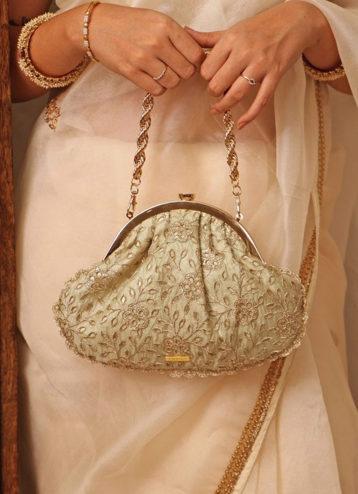 Amyra Muted Gold Cutwork Vintage PurseFabilicious Fashion
