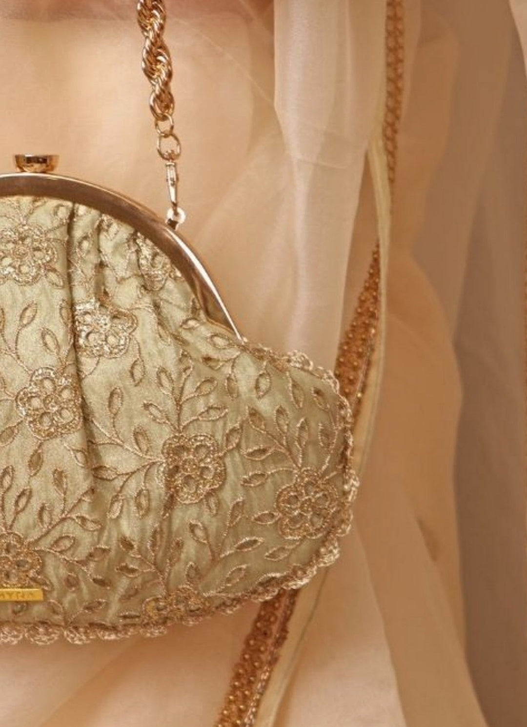 Amyra Muted Gold Cutwork Vintage PurseFabilicious Fashion