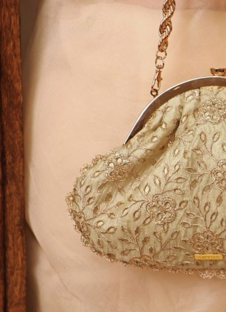 Amyra Muted Gold Cutwork Vintage PurseFabilicious Fashion