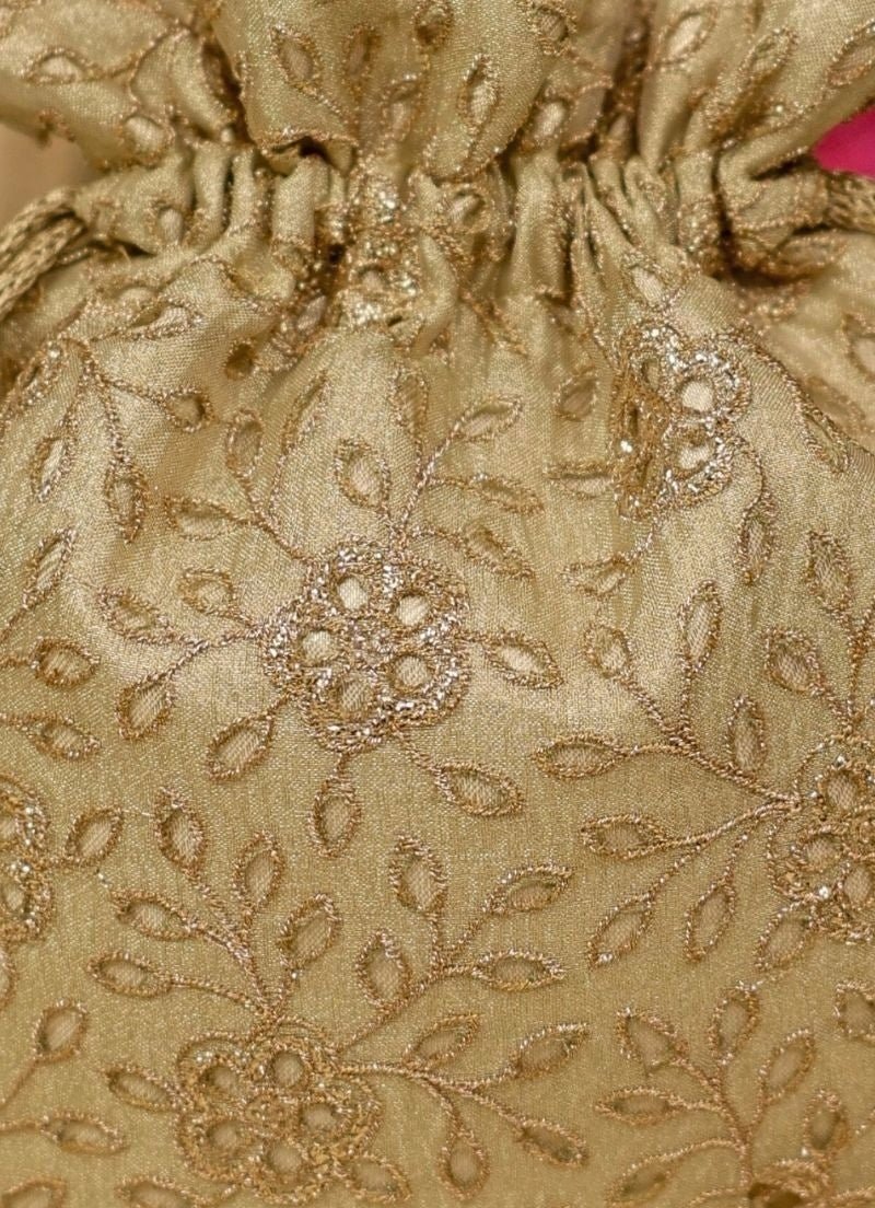 Amyra Muted Gold Embroidered Tissue PotliFabilicious Fashion