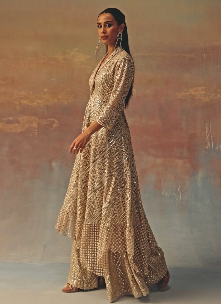 Twenty Nine Muted Gold Mirror Georgette Peplum Kurta ShararaFabilicious Fashion