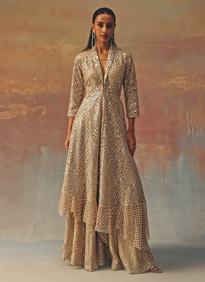 Twenty Nine Muted Gold Mirror Georgette Peplum Kurta ShararaFabilicious Fashion