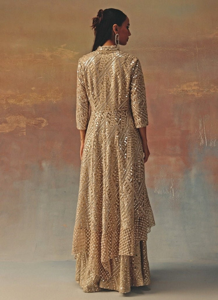 Twenty Nine Muted Gold Mirror Georgette Peplum Kurta ShararaFabilicious Fashion