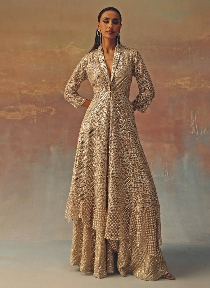 Twenty Nine Muted Gold Mirror Georgette Peplum Kurta ShararaFabilicious Fashion