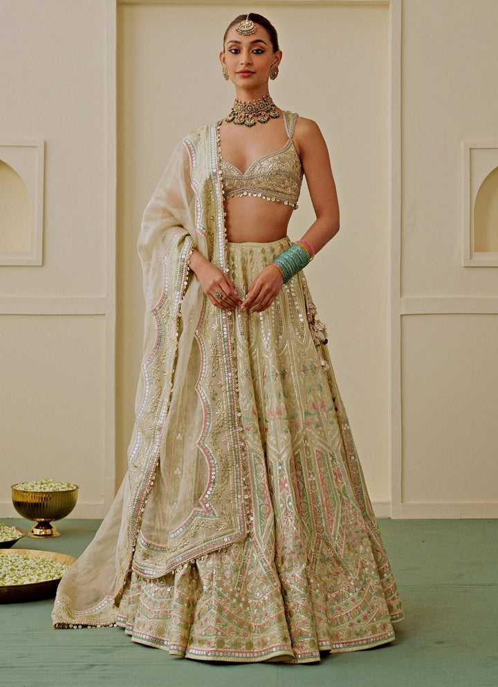 Gopi Vaid Muted Gold Tissue Bridal Lehenga SetFabilicious Fashion