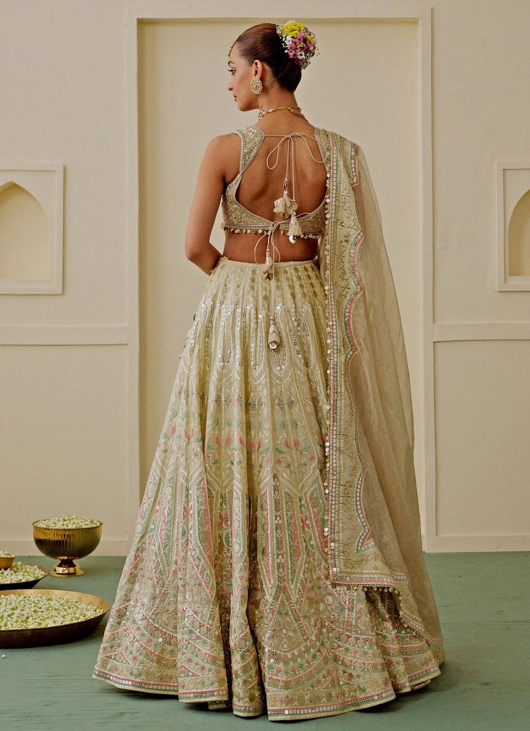 Gopi Vaid Muted Gold Tissue Bridal Lehenga SetFabilicious Fashion