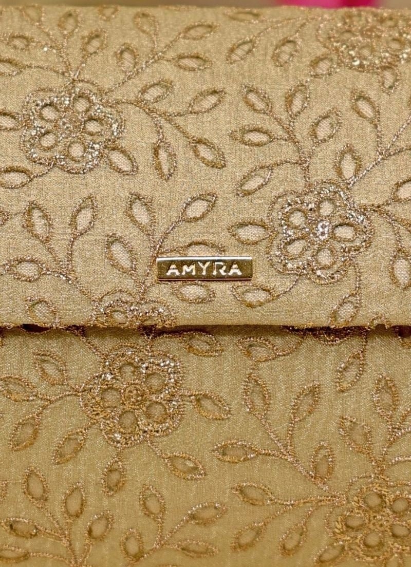 Muted Gold Tissue Embroidered Clutch Amyra - Fabilicious Fashion