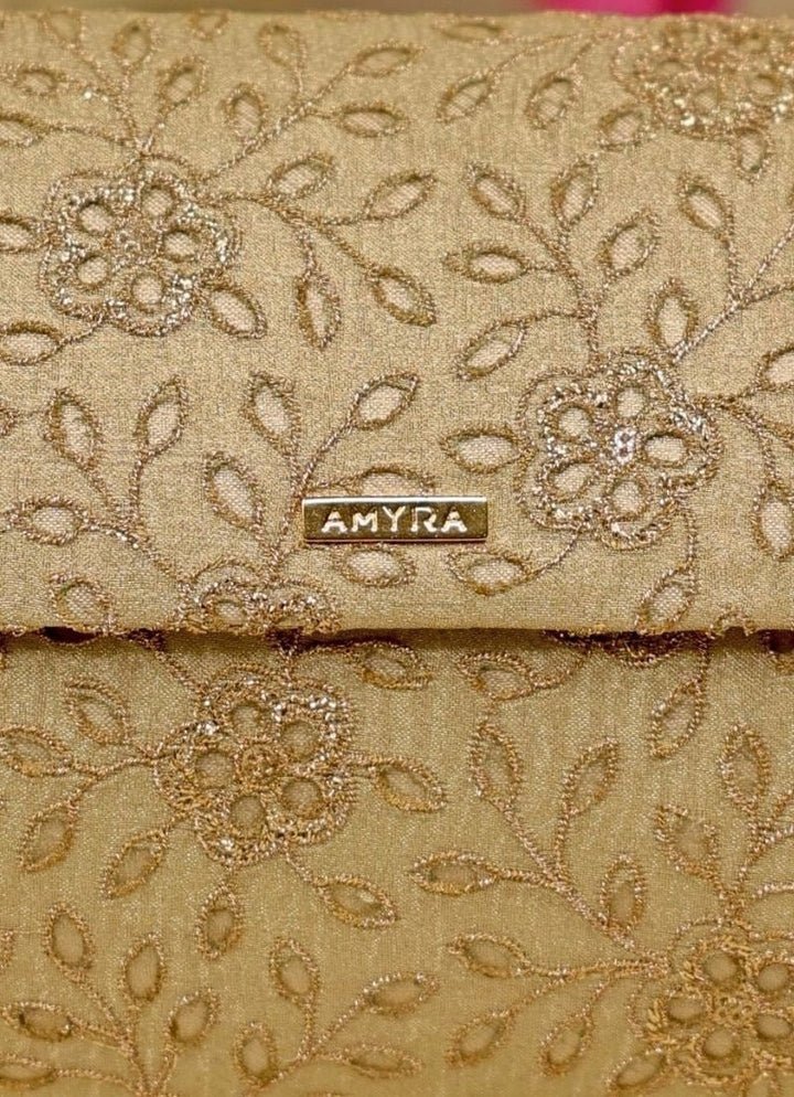 Muted Gold Tissue Embroidered Clutch Amyra - Fabilicious Fashion