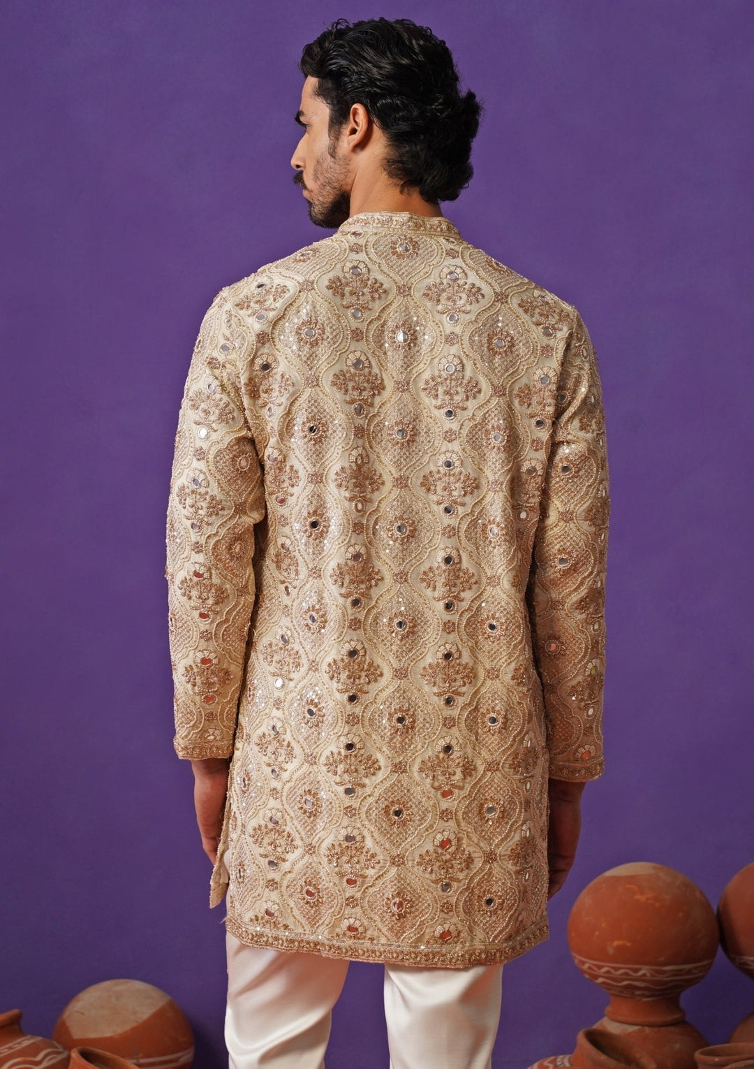 Muted Gold Tissue Silk Short Kurta Set Kalpraag - Fabilicious Fashion