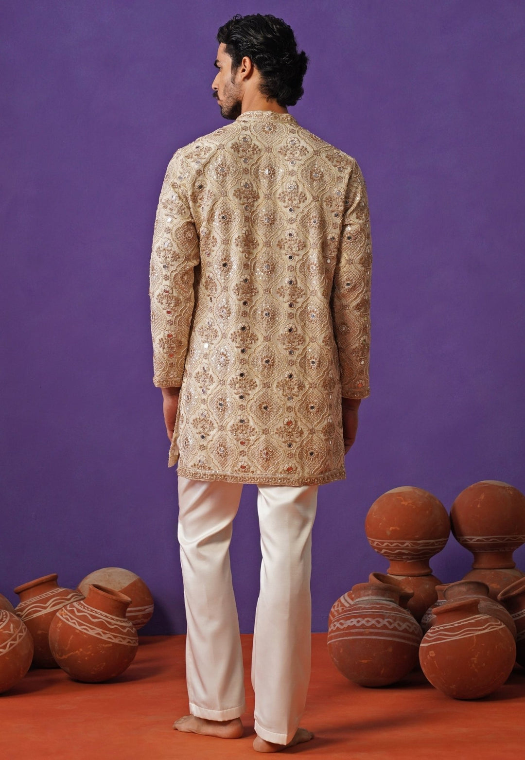Muted Gold Tissue Silk Short Kurta Set Kalpraag - Fabilicious Fashion