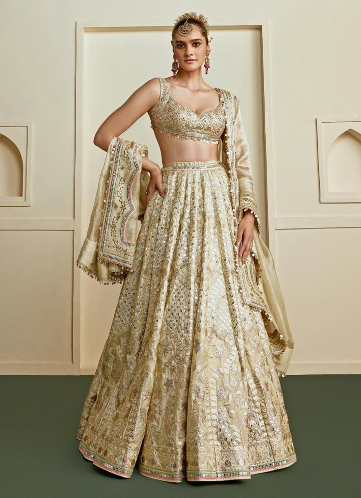 Gopi Vaid Muted Gold Tussar Bridal Lehenga SetFabilicious Fashion