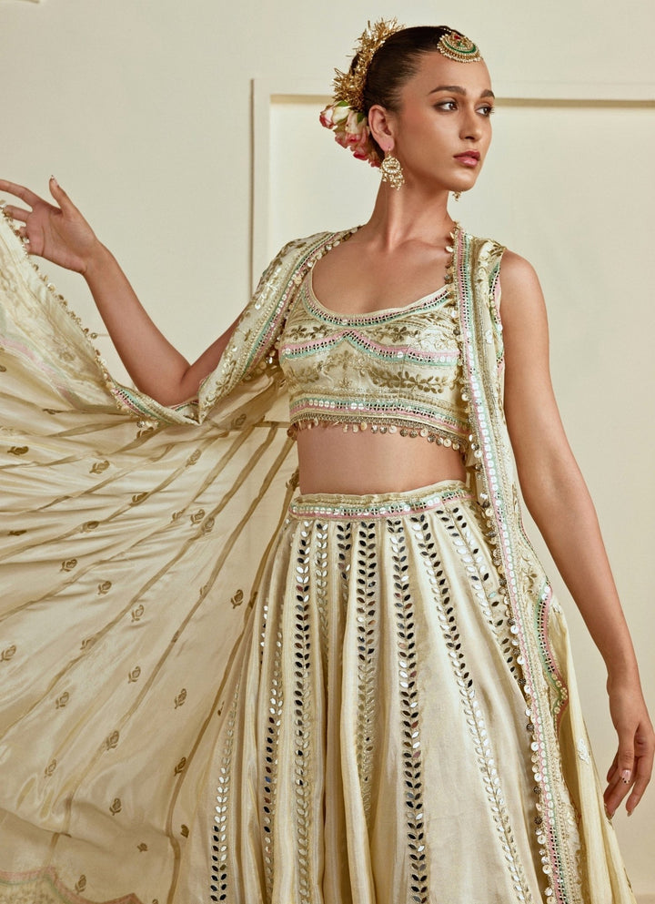 Gopi Vaid Muted Gold Tussar Lehenga Set With CapeFabilicious Fashion