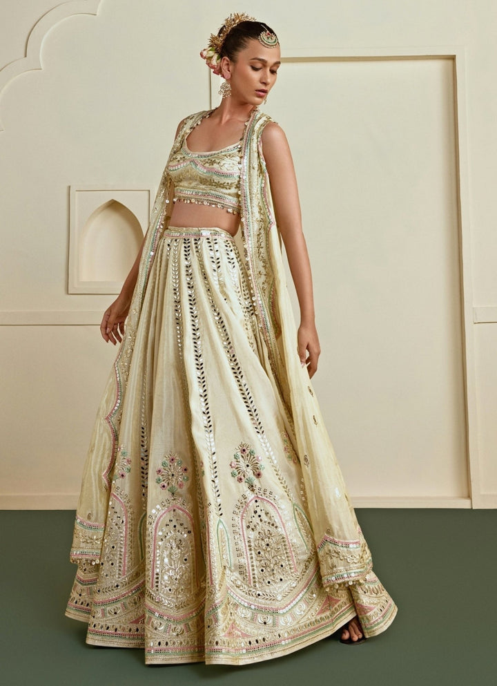 Gopi Vaid Muted Gold Tussar Lehenga Set With CapeFabilicious Fashion