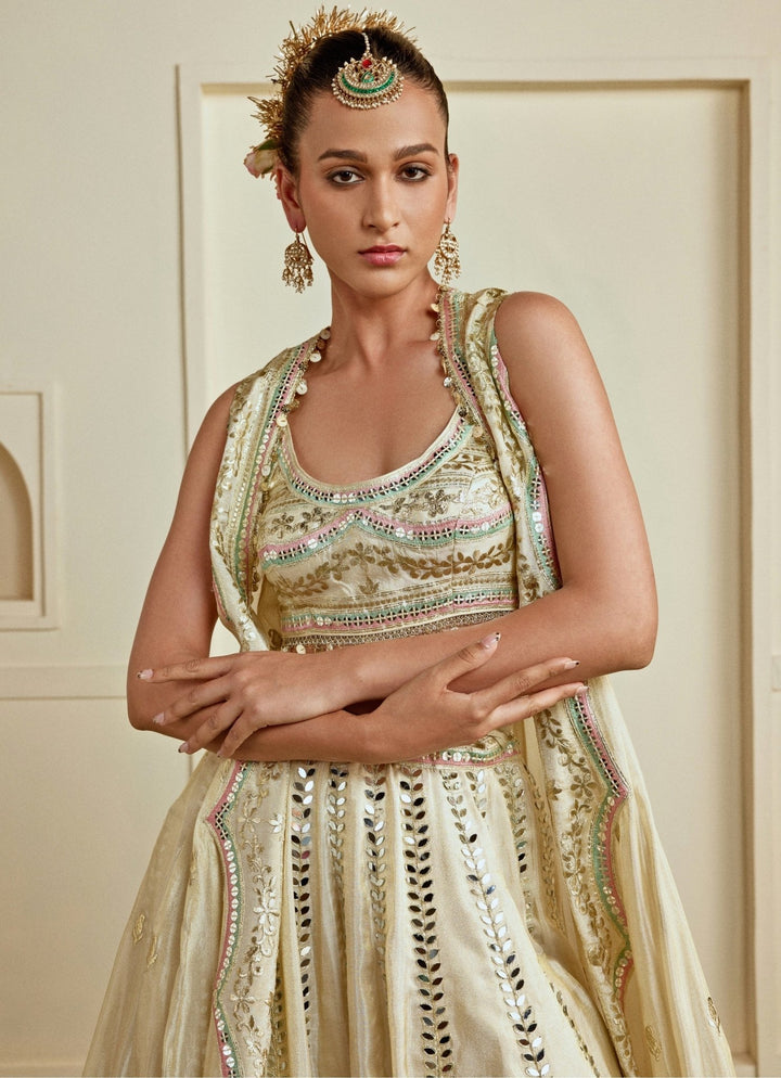 Gopi Vaid Muted Gold Tussar Lehenga Set With CapeFabilicious Fashion