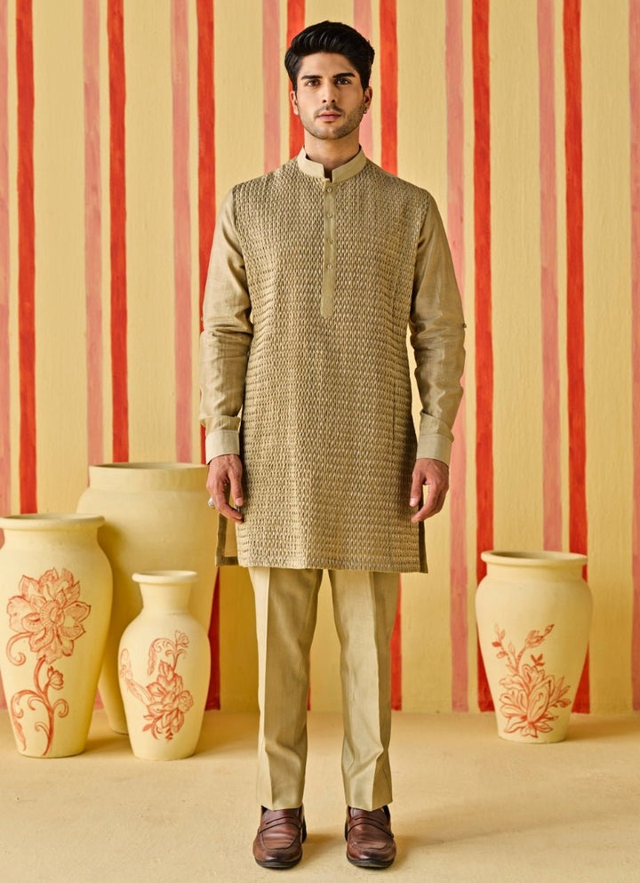 Studio Bagechaa - Men Muted Green Chanderi Kurta Pants SetFabilicious Fashion