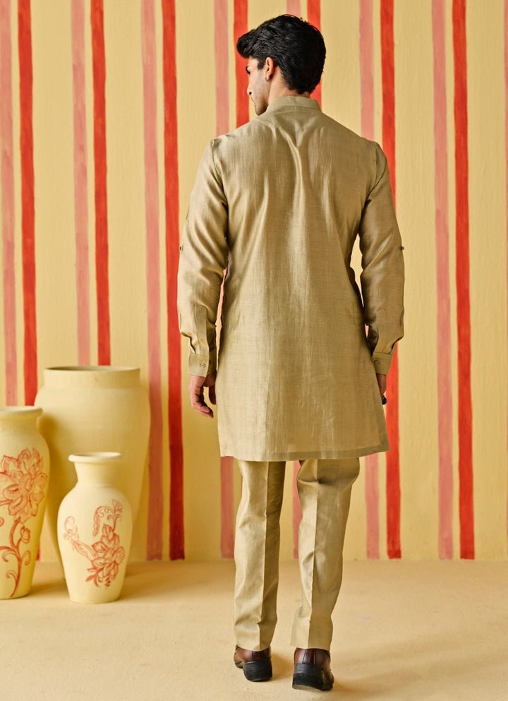 Studio Bagechaa - Men Muted Green Chanderi Kurta SetFabilicious Fashion