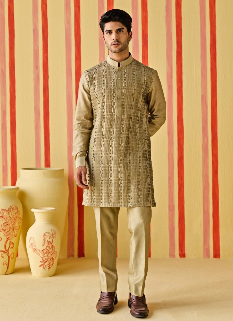 Studio Bagechaa - Men Muted Green Chanderi Kurta SetFabilicious Fashion