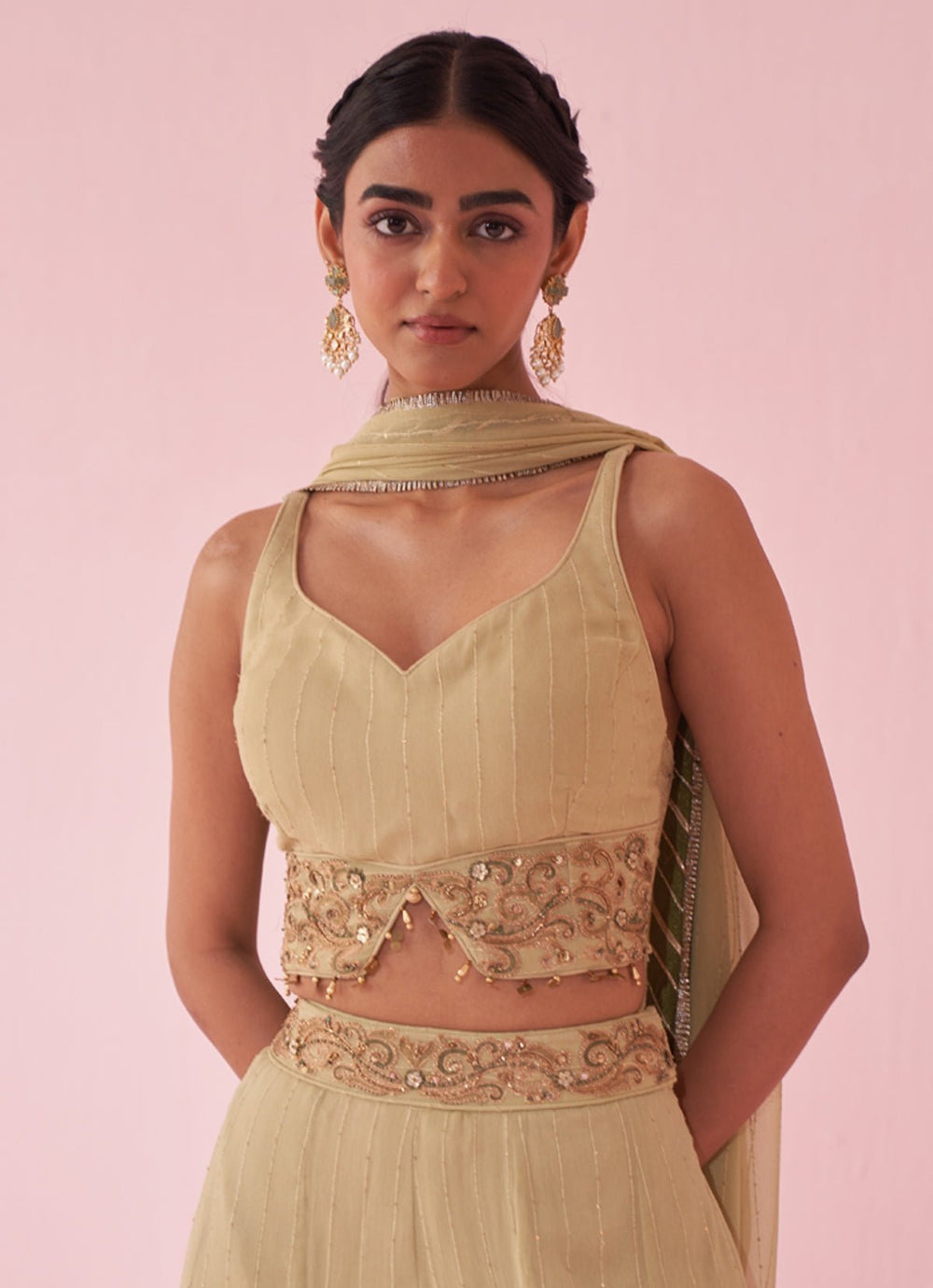 Muted Green Embroidered Blouse Sharara Set Studio Bagechaa - Fabilicious Fashion