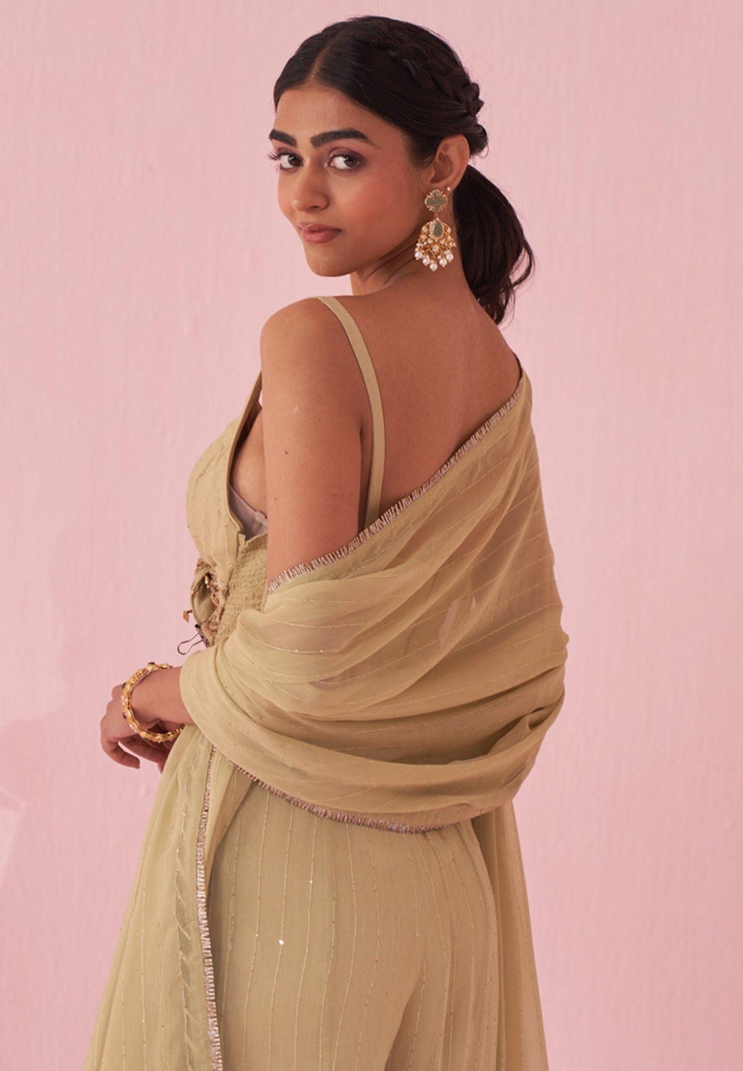 Muted Green Embroidered Blouse Sharara Set Studio Bagechaa - Fabilicious Fashion