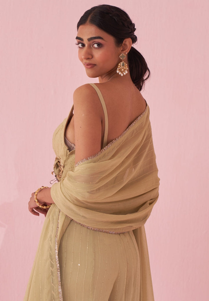 Muted Green Embroidered Blouse Sharara Set Studio Bagechaa - Fabilicious Fashion