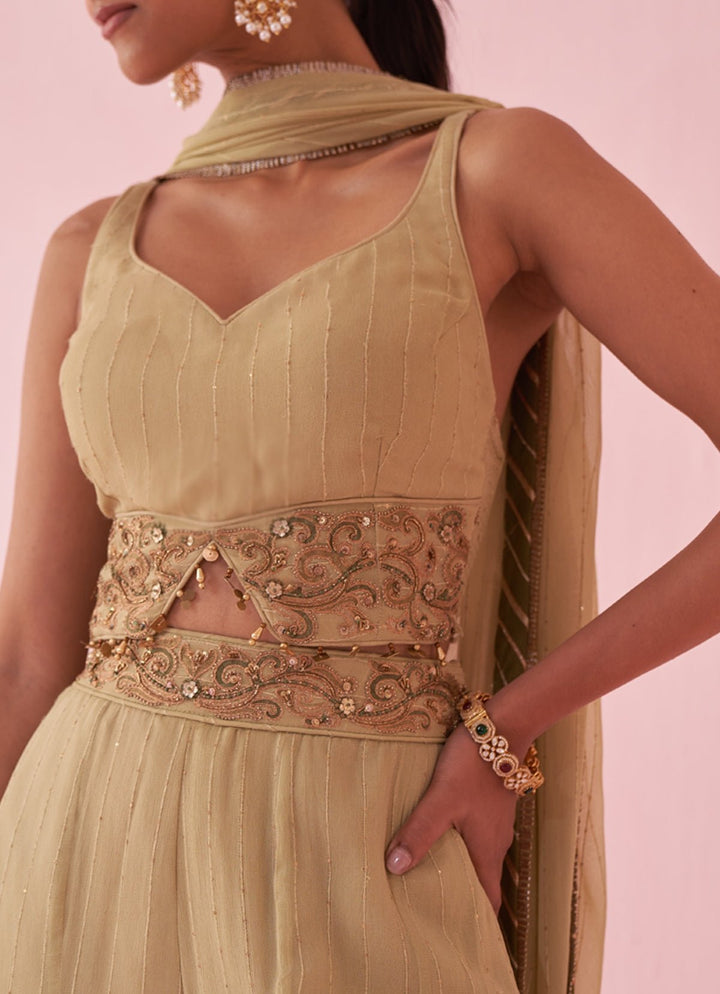 Muted Green Embroidered Blouse Sharara Set Studio Bagechaa - Fabilicious Fashion
