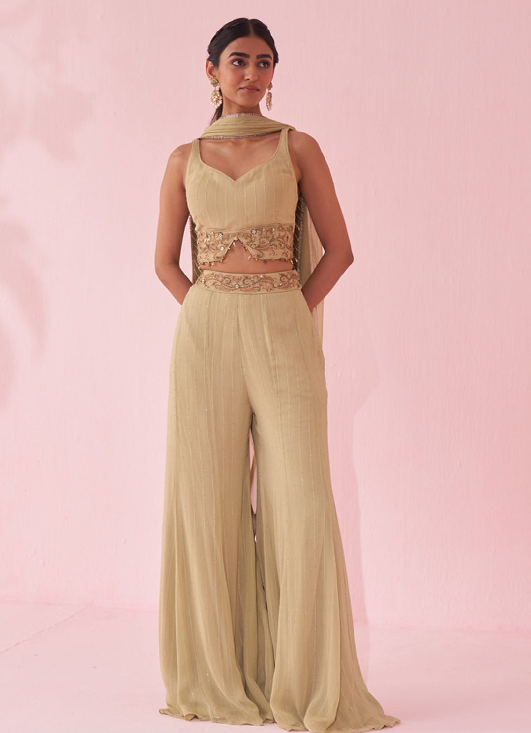 Muted Green Embroidered Blouse Sharara Set Studio Bagechaa - Fabilicious Fashion