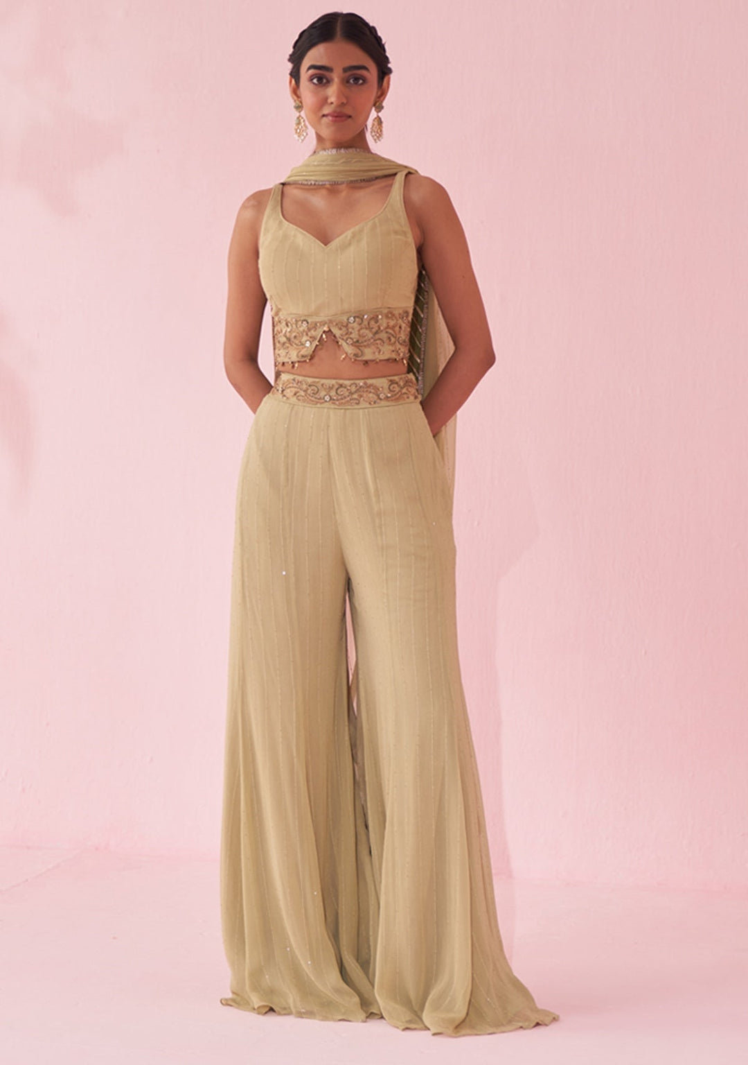 Muted Green Embroidered Blouse Sharara Set Studio Bagechaa - Fabilicious Fashion