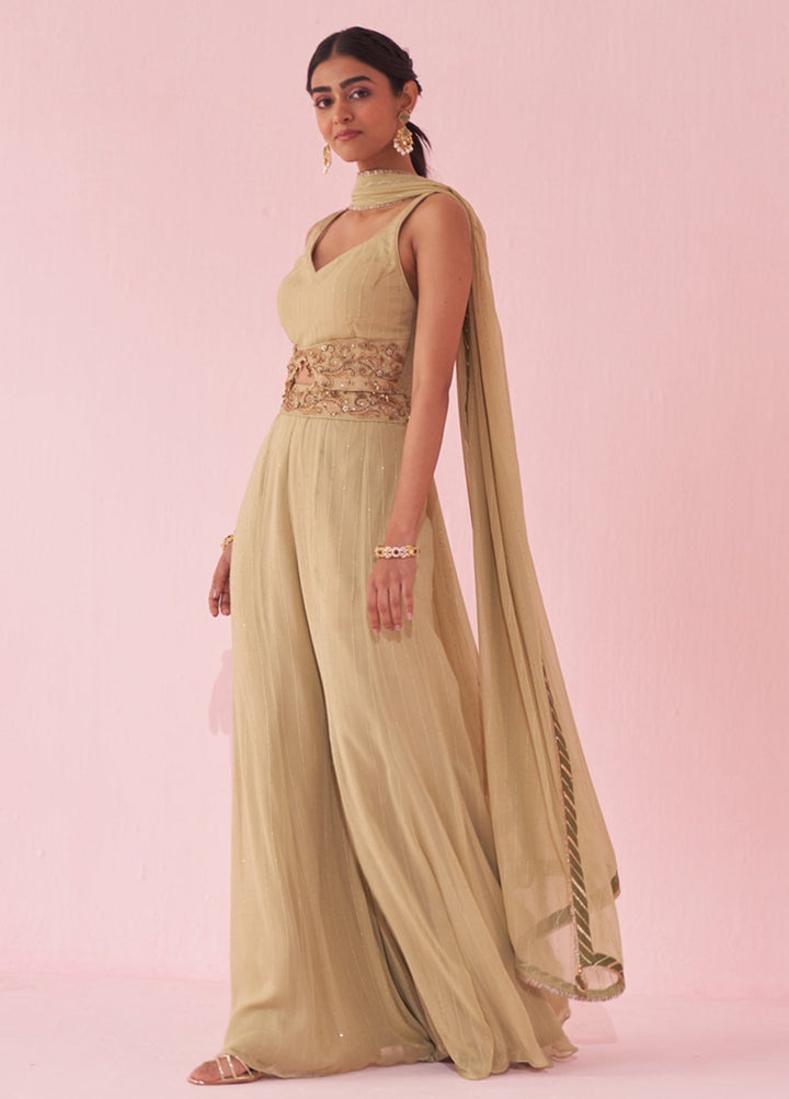 Muted Green Embroidered Blouse Sharara Set Studio Bagechaa - Fabilicious Fashion