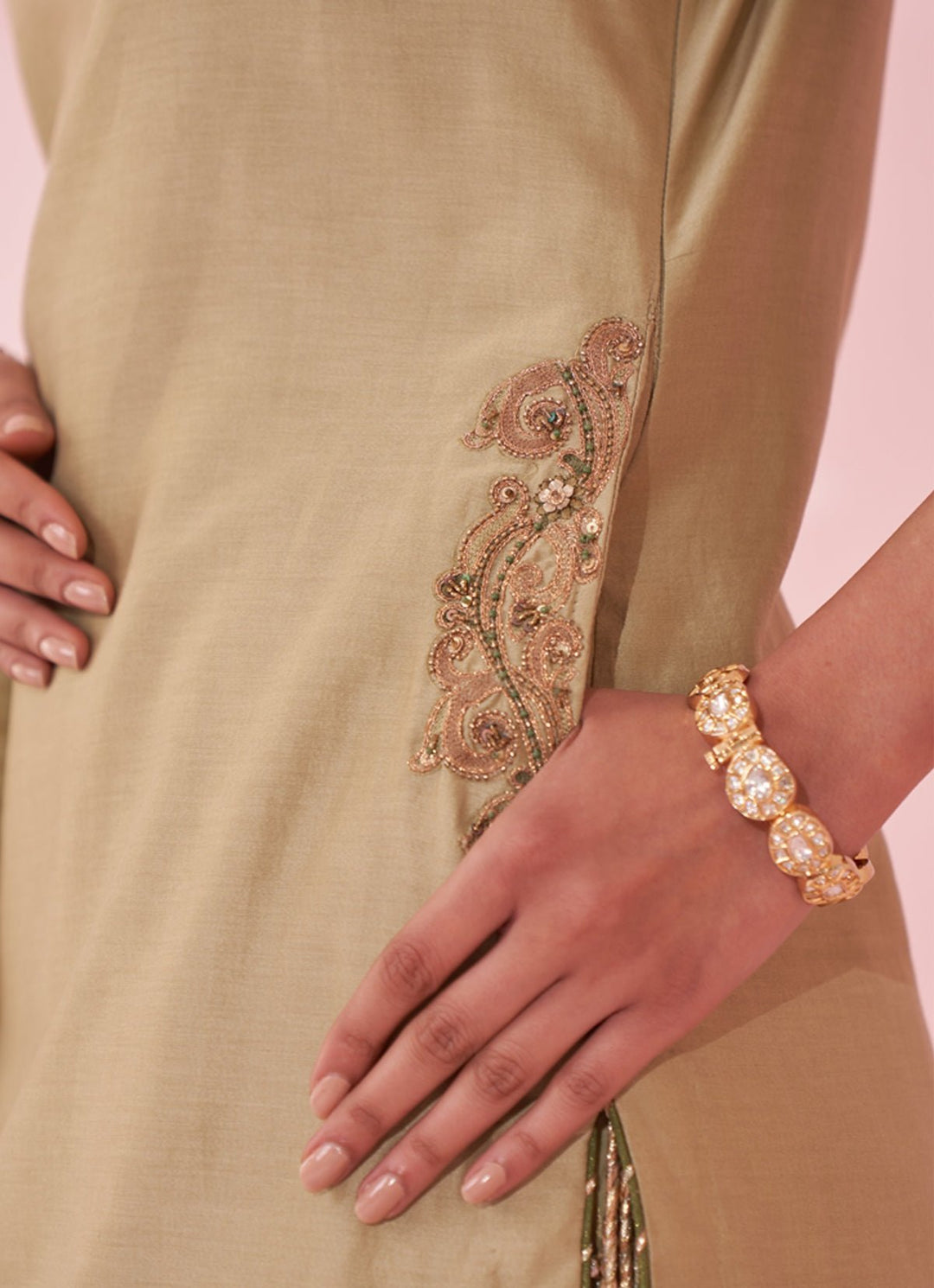 Muted Green Embroidered Chanderi Kurta Sharara Set Studio Bagechaa - Fabilicious Fashion
