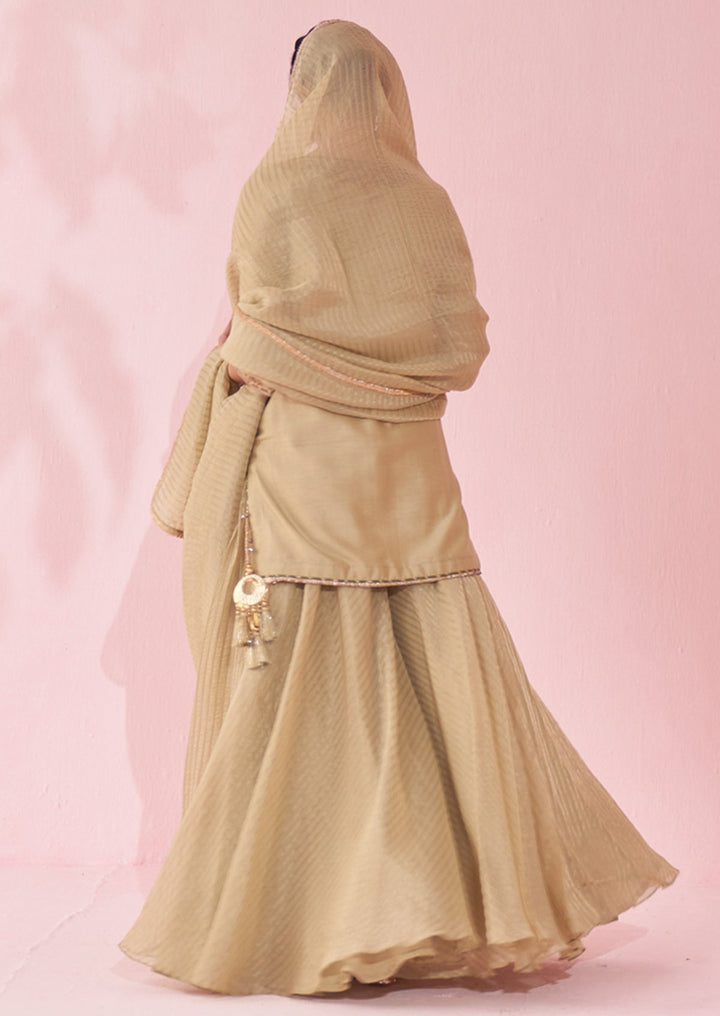 Muted Green Embroidered Chanderi Kurta Sharara Set Studio Bagechaa - Fabilicious Fashion
