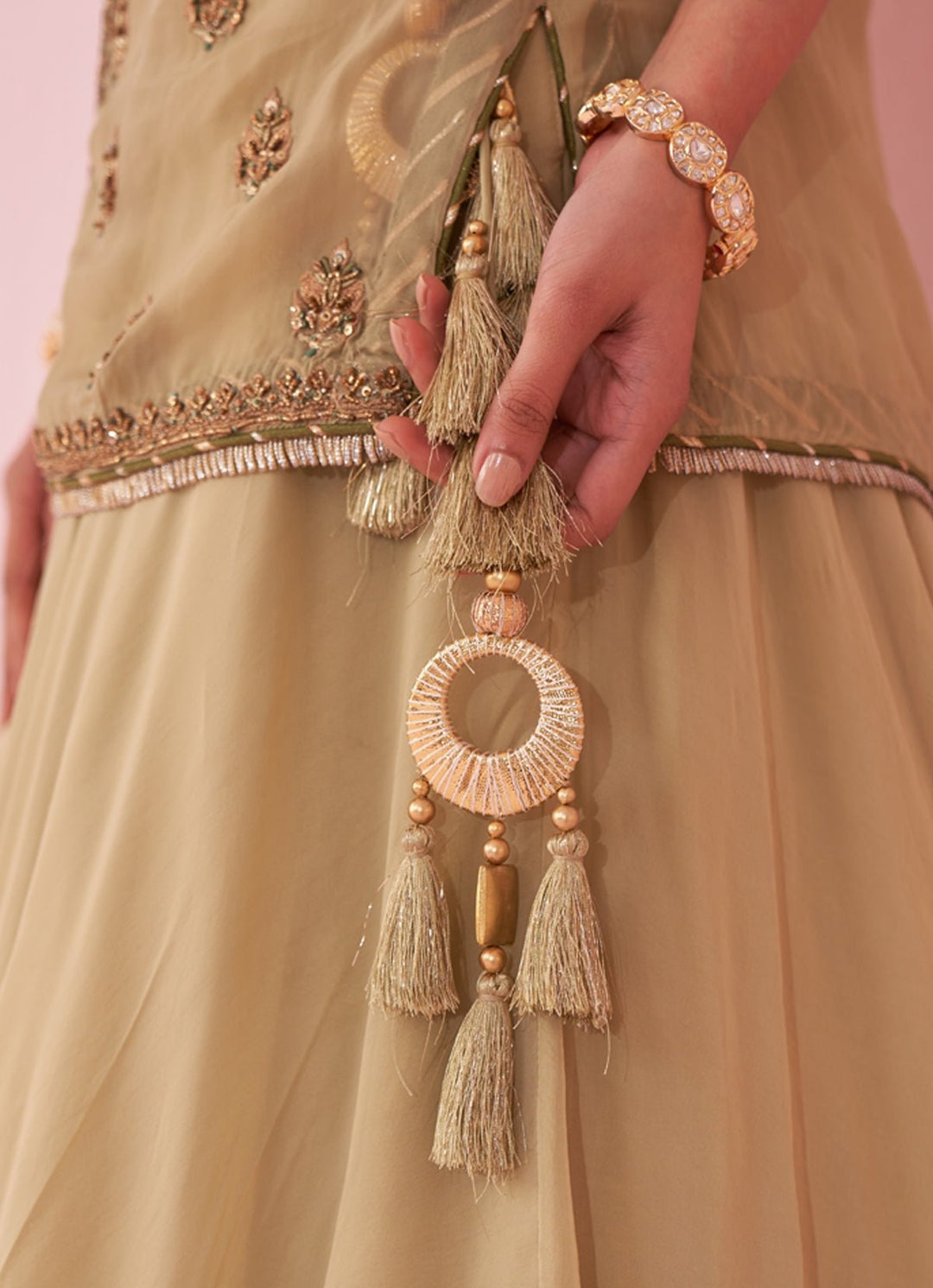 Muted Green Embroidered Jacket Lehenga Set Studio Bagechaa - Fabilicious Fashion