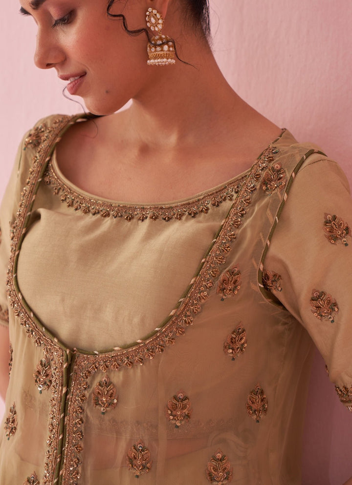 Muted Green Embroidered Jacket Lehenga Set Studio Bagechaa - Fabilicious Fashion
