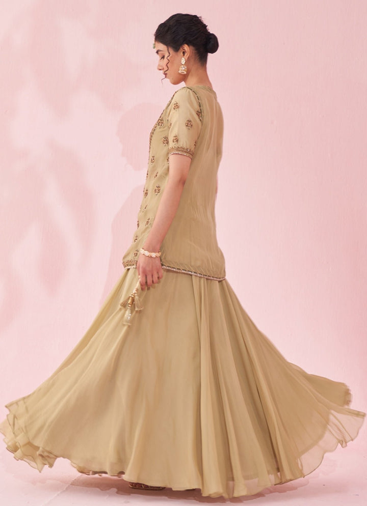 Muted Green Embroidered Jacket Lehenga Set Studio Bagechaa - Fabilicious Fashion