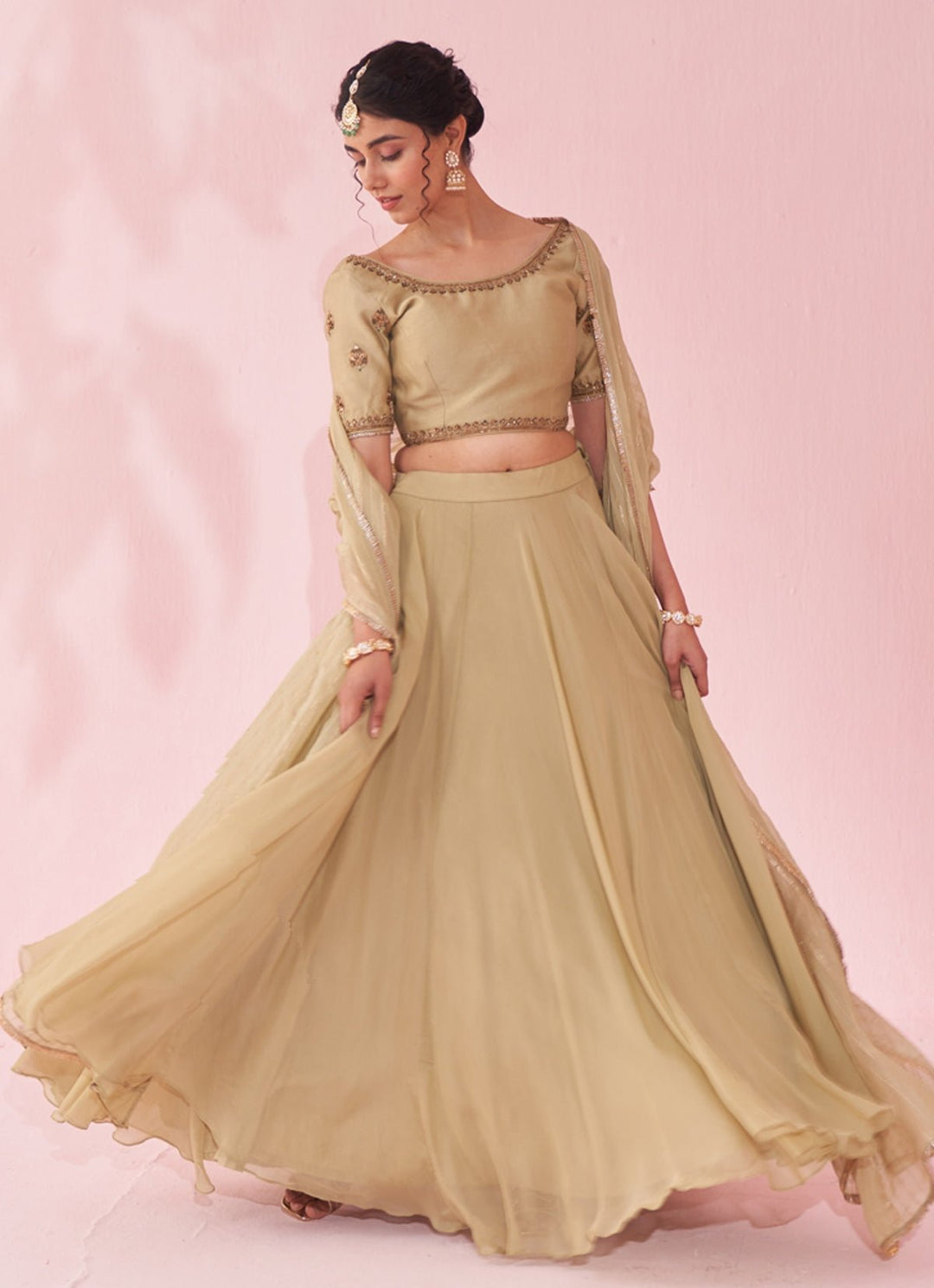Muted Green Embroidered Organza Lehenga Set Studio Bagechaa - Fabilicious Fashion