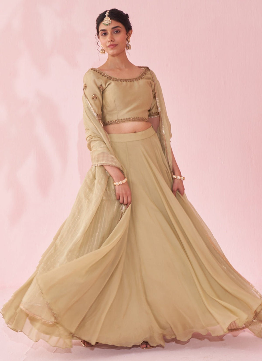 Muted Green Embroidered Organza Lehenga Set Studio Bagechaa - Fabilicious Fashion