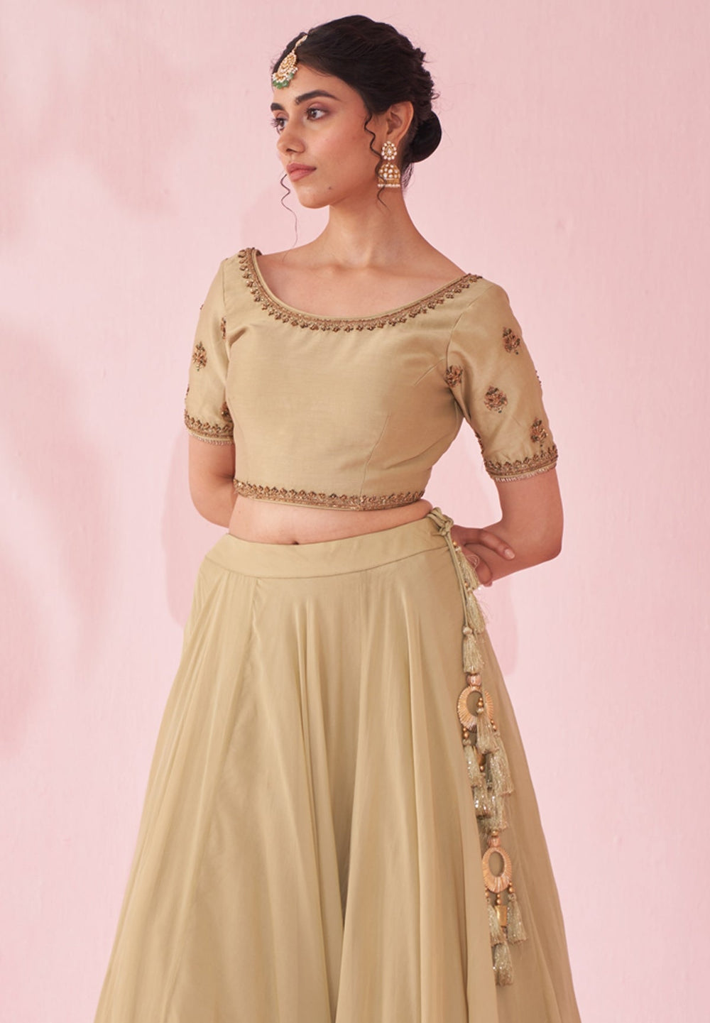 Muted Green Embroidered Organza Lehenga Set Studio Bagechaa - Fabilicious Fashion