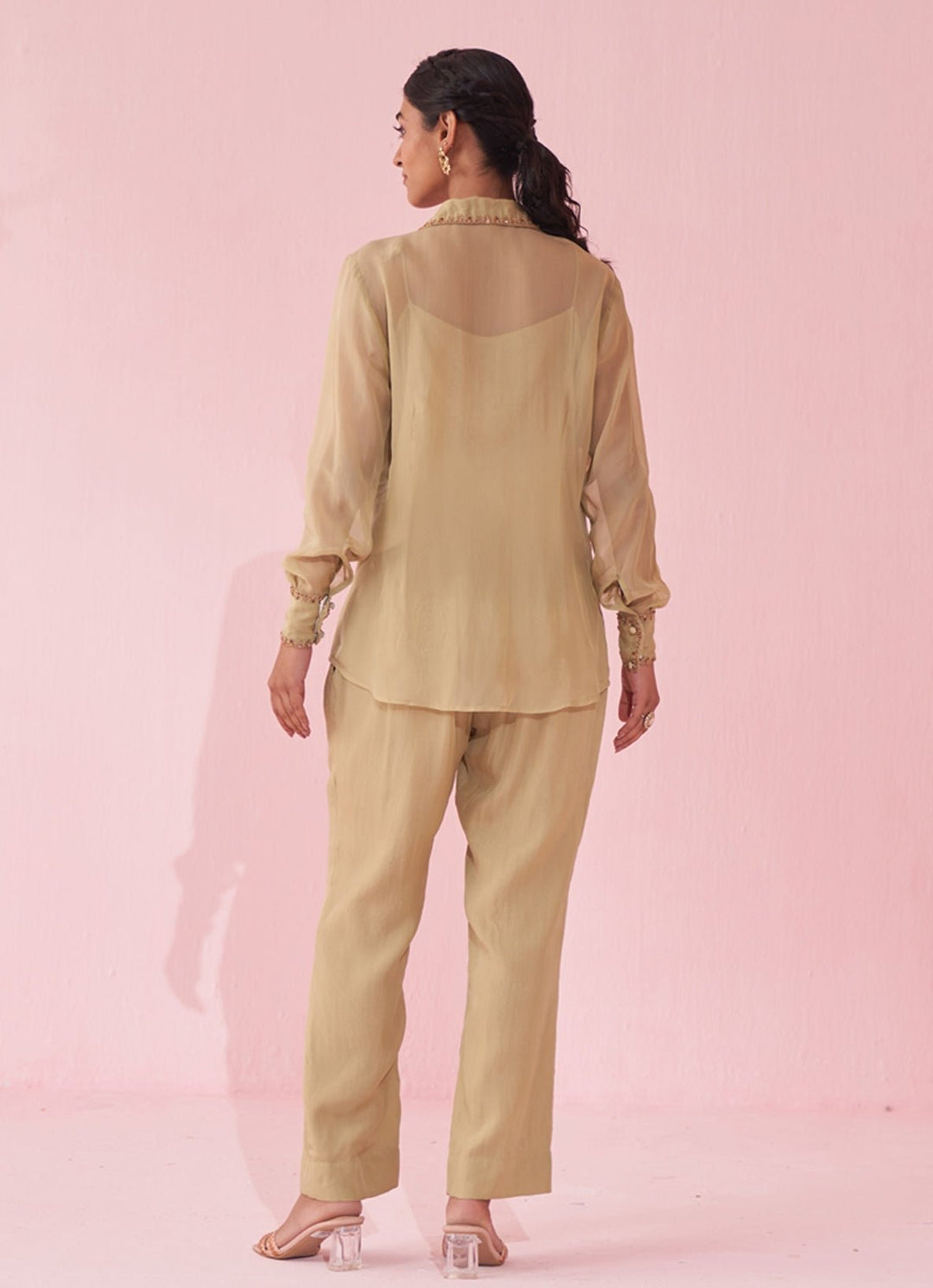 Muted Green Embroidered Organza Shirt Pants Set Studio Bagechaa - Fabilicious Fashion