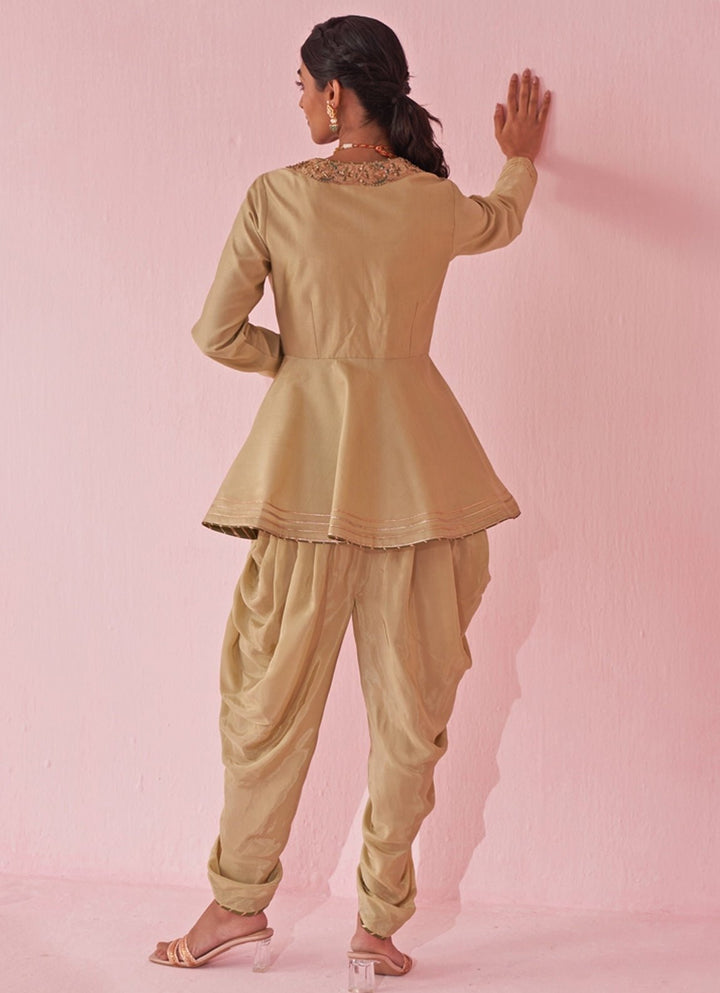 Muted Green Embroidered Peplum Kurta With Tulip Pants Set Studio Bagechaa - Fabilicious Fashion