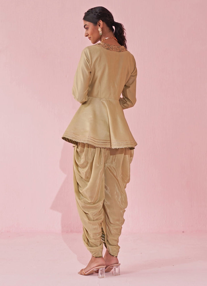 Muted Green Embroidered Peplum Kurta With Tulip Pants Set Studio Bagechaa - Fabilicious Fashion