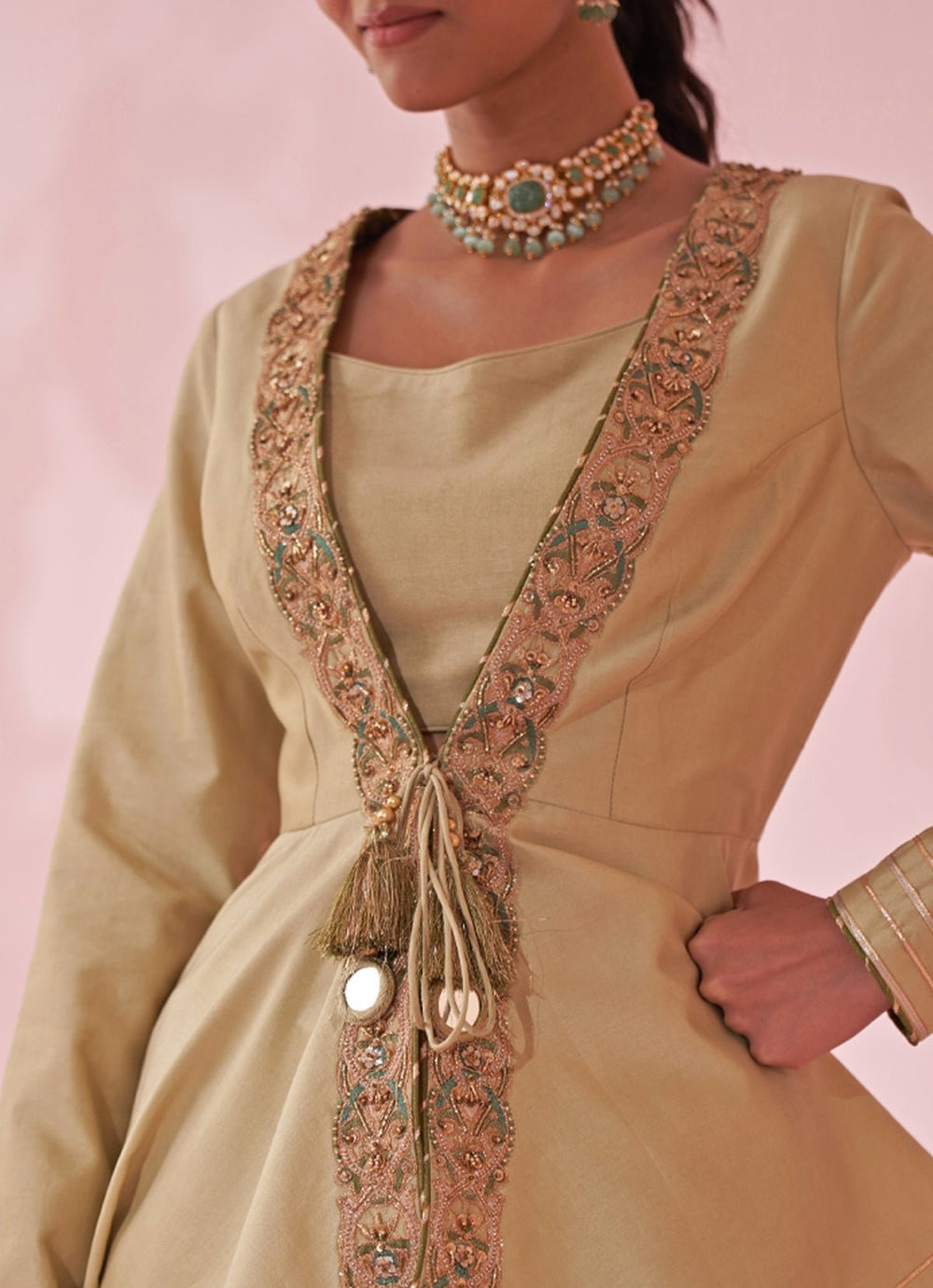 Muted Green Embroidered Peplum Kurta With Tulip Pants Set Studio Bagechaa - Fabilicious Fashion
