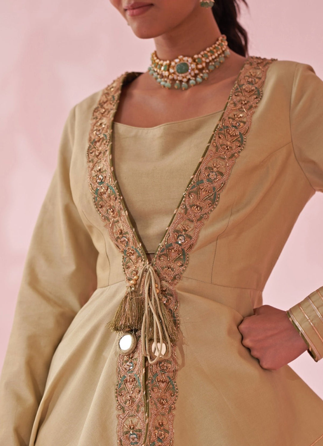 Muted Green Embroidered Peplum Kurta With Tulip Pants Set Studio Bagechaa - Fabilicious Fashion