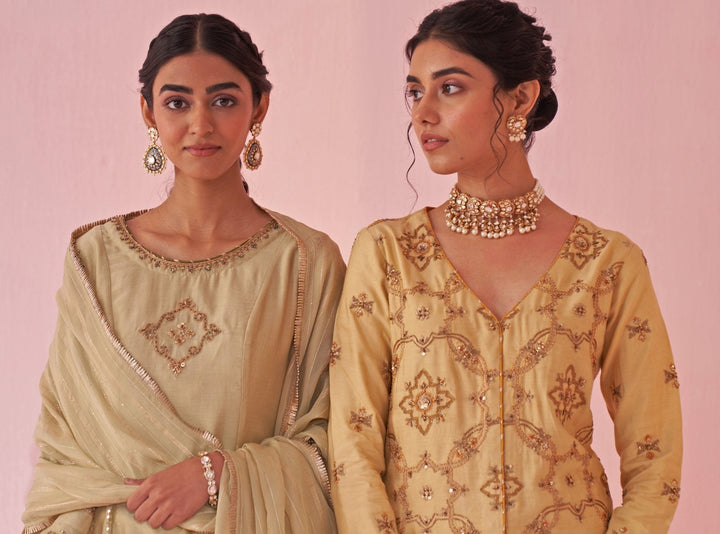 Muted Green Embroidered Silk Kurta Sharara Set Studio Bagechaa - Fabilicious Fashion