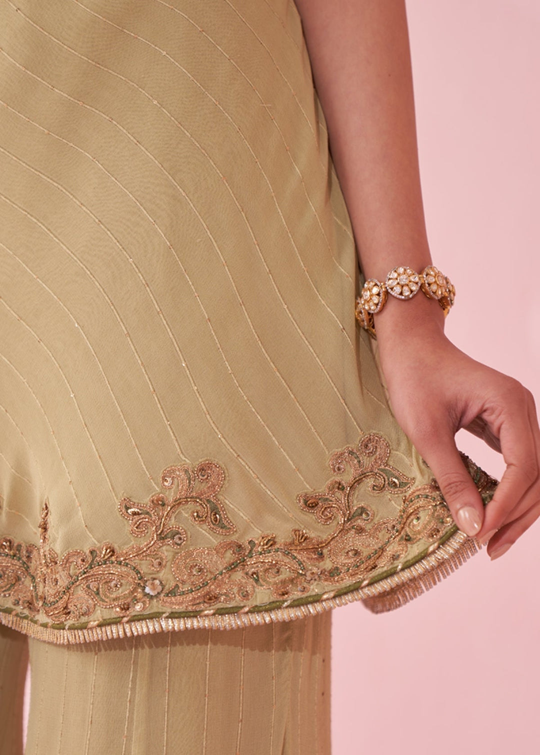 Muted Green Georgette Kurta Sharara Set Studio Bagechaa - Fabilicious Fashion