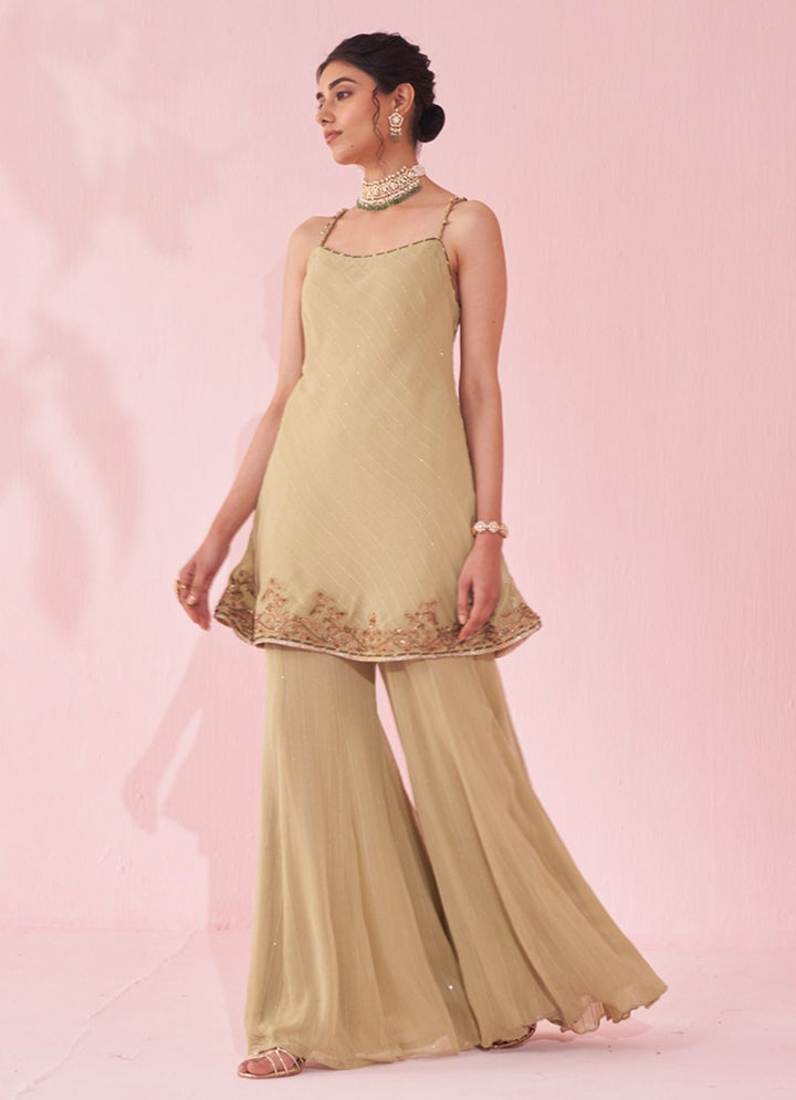 Muted Green Georgette Kurta Sharara Set Studio Bagechaa - Fabilicious Fashion